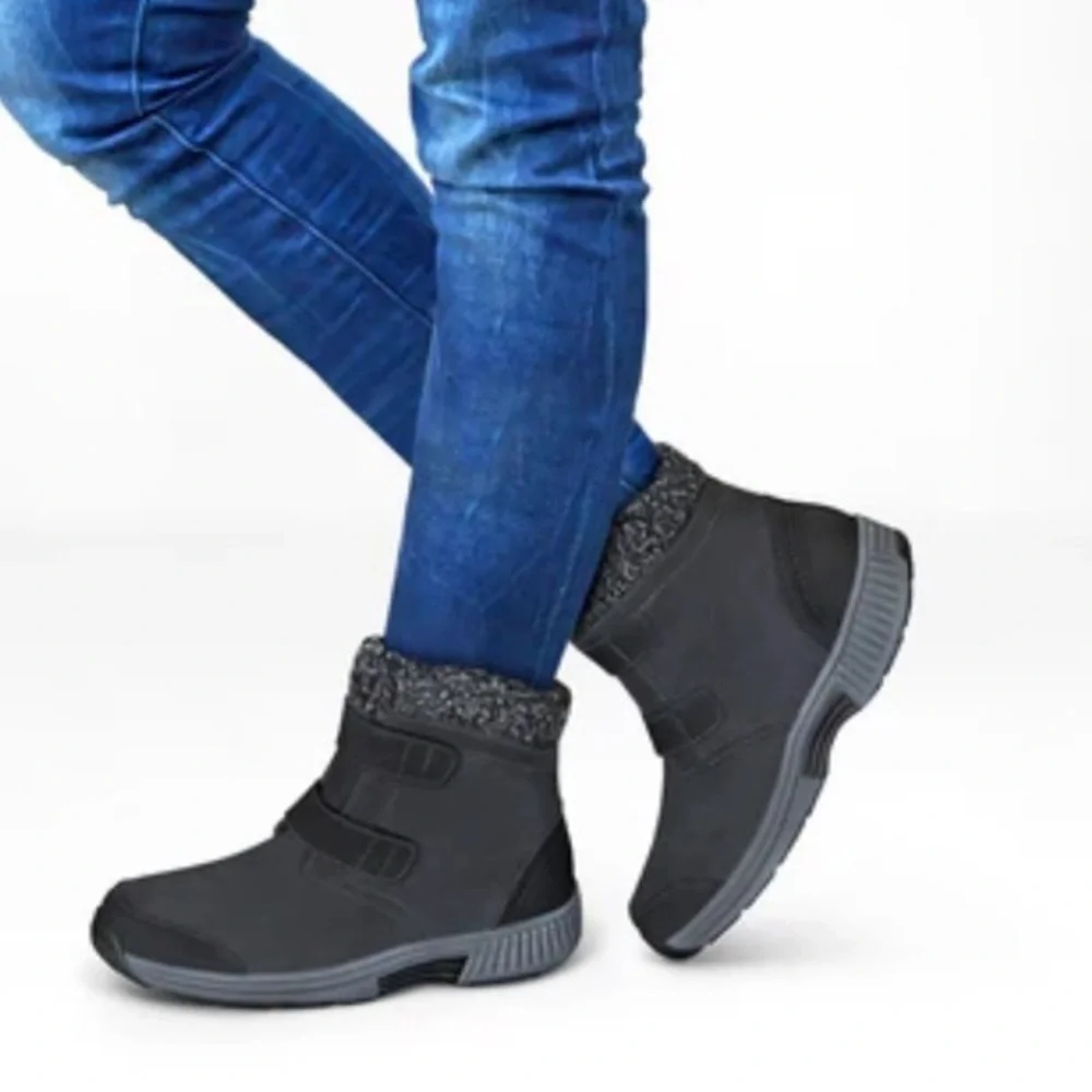 new! Ortho Feet Waterproof Boots Velcro Orthopedic Winter Nonslip Black Leather